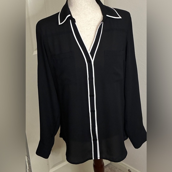 EXPRESS The Portofino Shirt Size M black with white piping. Button down. - Picture 3 of 8